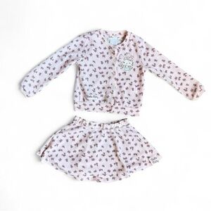 Sanrio Hello Kitty Pink Fleece Cardigan & Skirt Matching Set Size 4T